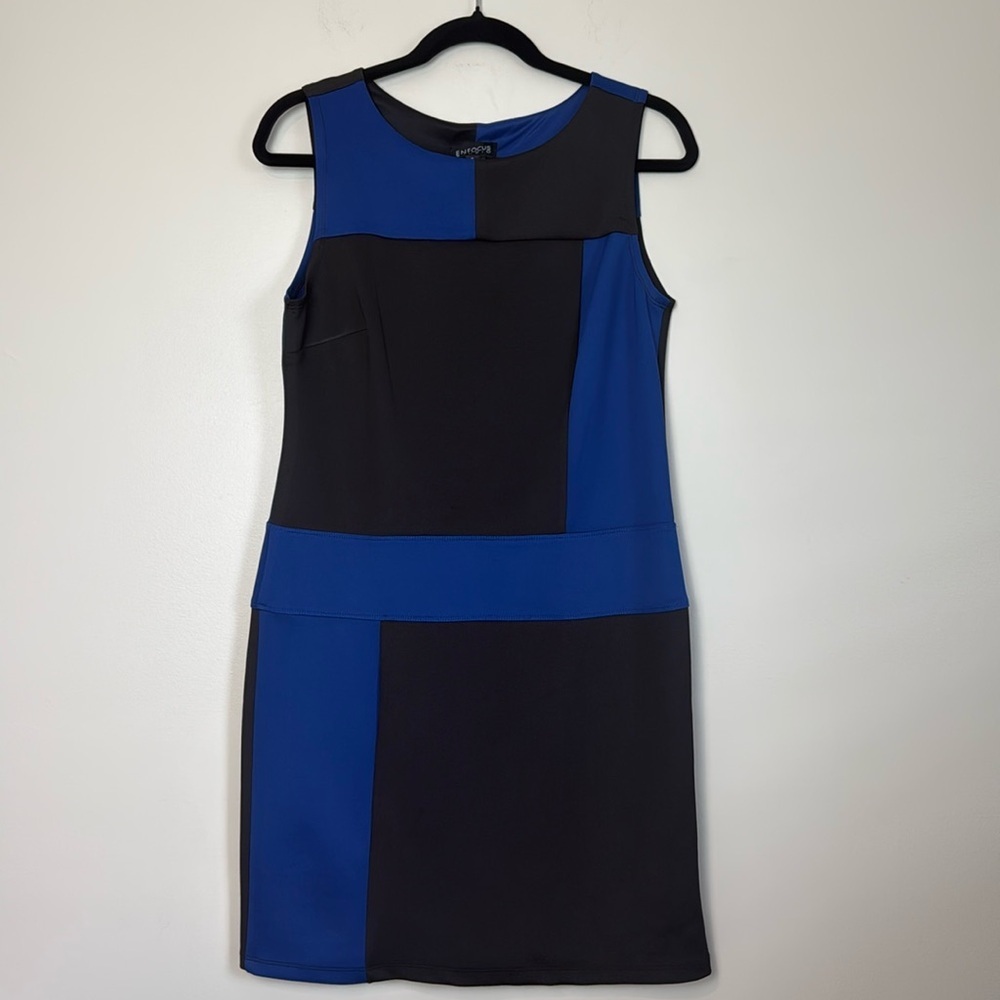 💛 Enfocus Studio Blue and Black Color block Sleeveless Stretchy Dress Size 8
